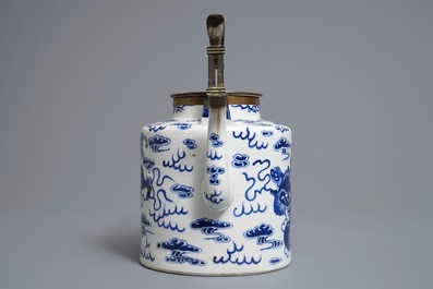 A Chinese blue and white Bencharong style teapot for the Thai market, 19th C.