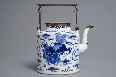 A Chinese blue and white Bencharong style teapot for the Thai market, 19th C.