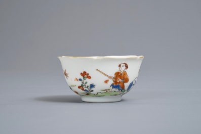 A Chinese famille rose cup and saucer with a warrior riding an elephant, Yongzheng