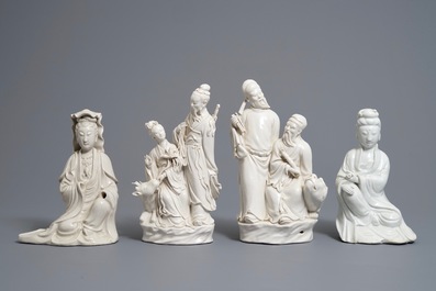 Four Chinese blanc de Chine figures and groups, 19/20th C.