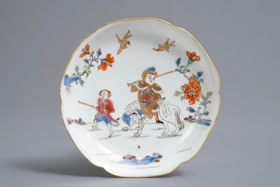 A Chinese famille rose cup and saucer with a warrior riding an elephant, Yongzheng