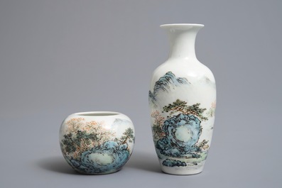 Three Chinese qianjiang cai wares inscribed Wang Ye Ting, 20th C.