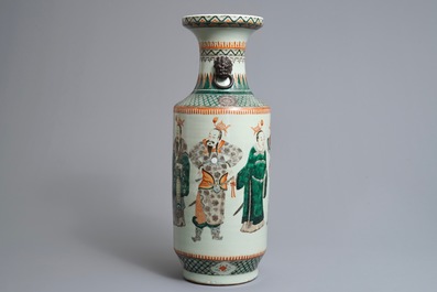 A Chinese famille verte vase with officials and warriors, 19th C.