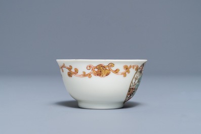 A Chinese Dutch market armorial cup and saucer with the arms of Van Reverhorst, Qianlong