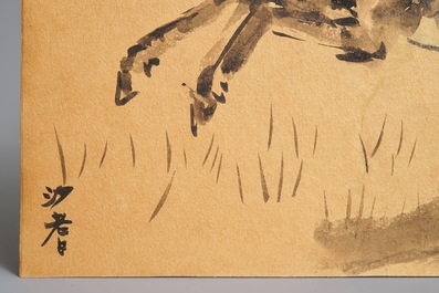Sadji (Sha Qi, Sha Yinnian) (1914-2005), Een paard in galop, inkt op papier, gesigneerd l.o.