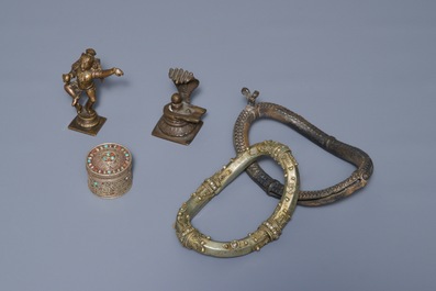 A group of silver and bronze statues and utensils, India, 18/19th C.