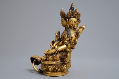 Cinq mod&egrave;les de Bouddha en bronze dor&eacute;, Sino-Tibet, 19/20&egrave;me