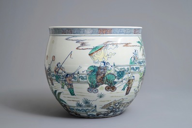 A large Chinese doucai 'hundred boys' fish bowl, 20th C.