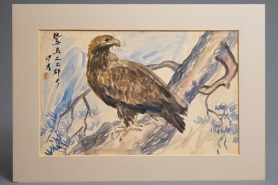 Sadji (Sha Qi, Sha Yinnian) (1914-2005), Un aigle, aquarelle et encre sur papier, sign&eacute; en haut &agrave; gauche