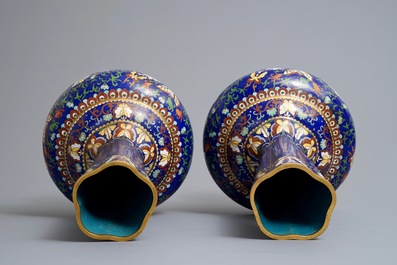 A pair of Chinese cloisonn&eacute; vases with butterflies and flowers, ca. 1900