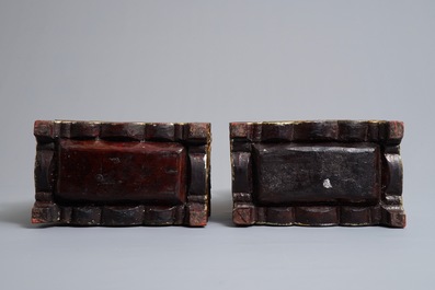 A pair of Chinese gilt-laquered wood Buddhist lions, 19th C.
