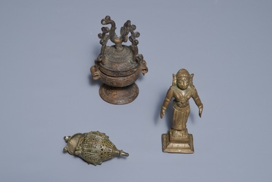 A group of silver and bronze statues and utensils, India, 18/19th C.