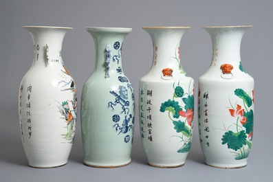 Vier Chinese famille rose en blauwwitte vazen, 19/20e eeuw