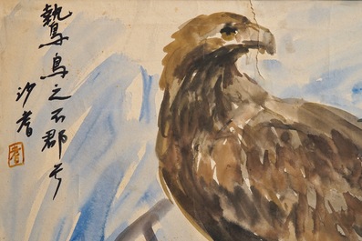 Sadji (Sha Qi, Sha Yinnian) (1914-2005), Un aigle, aquarelle et encre sur papier, sign&eacute; en haut &agrave; gauche