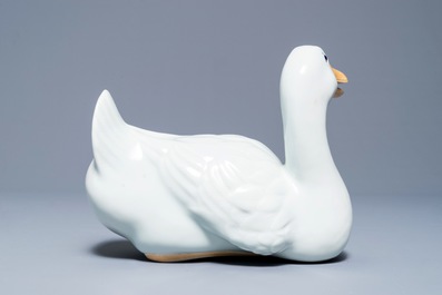 A Chinese blanc de Chine model of a goose, impressed mark, Republic, 20th C.