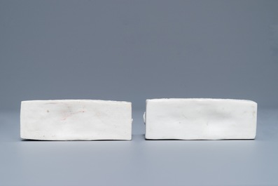 A pair of Chinese Dehua blanc de Chine scroll weights, Kangxi
