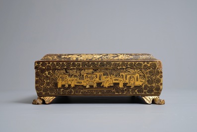 A Chinese Canton export lacquer games box with contents, 18/19th C.