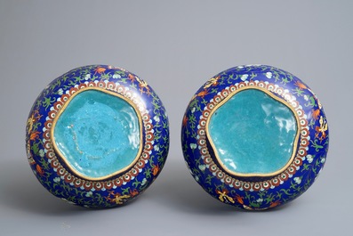 A pair of Chinese cloisonn&eacute; vases with butterflies and flowers, ca. 1900