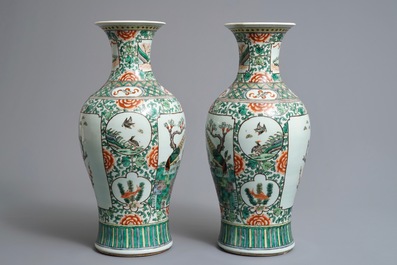 A pair of Chinese famille verte vases with pheasants among flowers, 19/20th C.