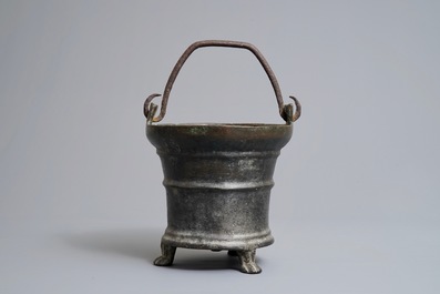 A bronze holy water bucket on lion paw feet, Southern Netherlands, 16th C.