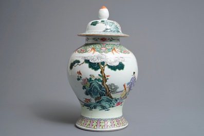 A Chinese famille rose 'immortals' vase and cover, 19th C.