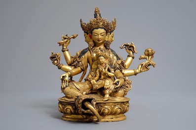 Vijf Sino-Tibetaanse verguld bronzen Boeddha&rsquo;s, 19/20e eeuw