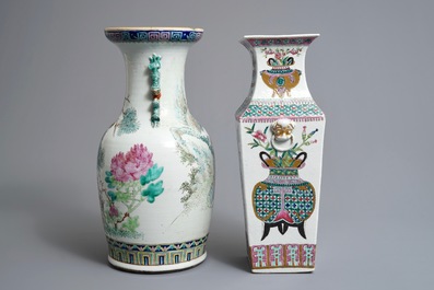 Two Chinese famille rose and qianjiang cai vases, 19th C.