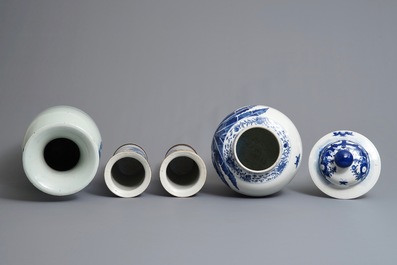 Four Chinese blue and white vases, 19th C.