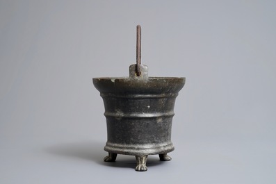 A bronze holy water bucket on lion paw feet, Southern Netherlands, 16th C.