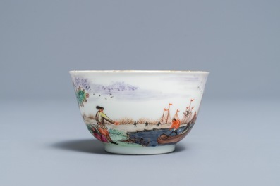 A Chinese famille rose Meissen style 'Peter the Great' cup and saucer, Qianlong