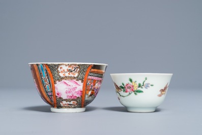 Deux tasses et soucoupes en porcelaine de Chine famille rose, Yongzheng/Qianlong