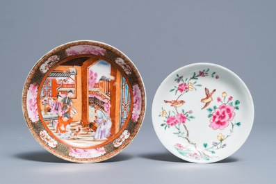 Deux tasses et soucoupes en porcelaine de Chine famille rose, Yongzheng/Qianlong