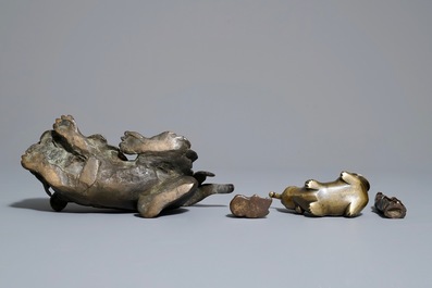 Four Japanese bronze okimono or scroll weights, Edo/Meiji, 18/19th C.