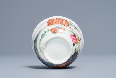 A Chinese famille rose Meissen style 'Peter the Great' cup and saucer, Qianlong
