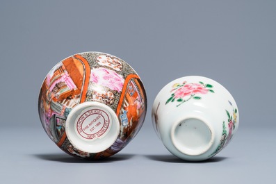 Deux tasses et soucoupes en porcelaine de Chine famille rose, Yongzheng/Qianlong