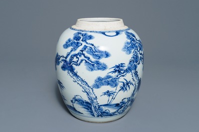 A Chinese blue and white 'Three friends of winter' jar, Kangxi
