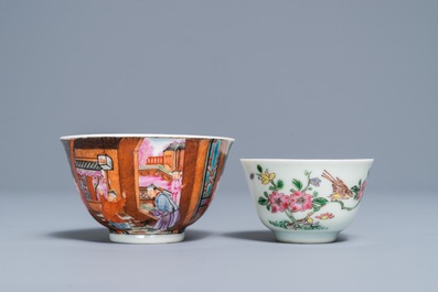 Deux tasses et soucoupes en porcelaine de Chine famille rose, Yongzheng/Qianlong