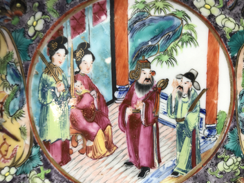 Twee Chinese famille rose schotels, een blauwwitte cachepot en negen Canton schotels, 19e eeuw