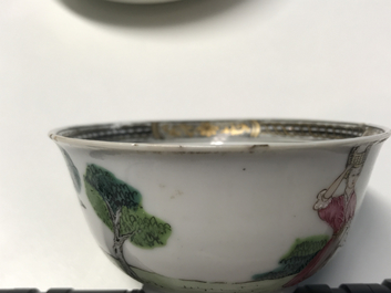 A Chinese famille rose erotical subject cup and saucer, Yongzheng