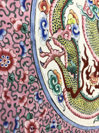 A Chinese Canton enamel 'dragon' dish, 19th C.