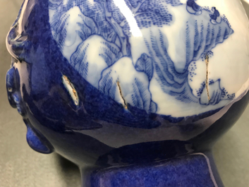 A Chinese blue and white on powder blue ground hu vase, Qianlong mark, 19/20th C.