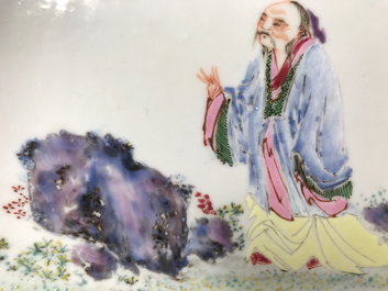 A fine Chinese famille rose eggshell plate with a scholar, Yongzheng