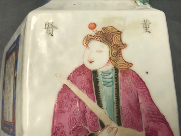 Een hexagonale Chinese famille rose 'Wu Shuang Pu' vaas, 19e eeuw