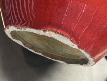 A pair of Chinese monochrome oxblood-glazed jars and covers, 19th C.