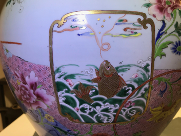 A large and fine Chinese famille rose baluster vase and cover, Yongzheng/Qianlong