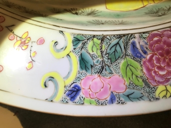 A fine Chinese famille rose dish with figures in a garden, Yongzheng