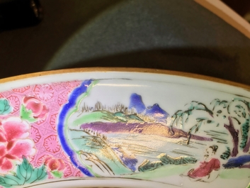 A Chinese famille rose basin with figures in a garden, Yongzheng