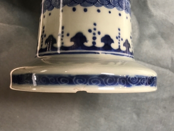 A Chinese blue and white vase with figures in a landscape, 19th C.