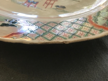 A Chinese famille verte dish with ladies in a garden, Kangxi