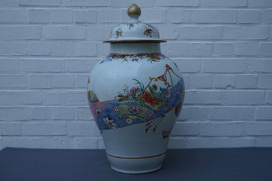 A large and fine Chinese famille rose baluster vase and cover, Yongzheng/Qianlong